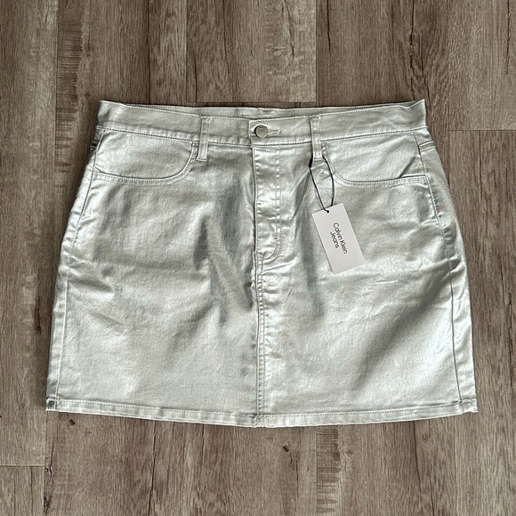 NWT Calvin Klein Metallic Silver Gray Mini Skirt Women’s 32 - Picture 3 of 10